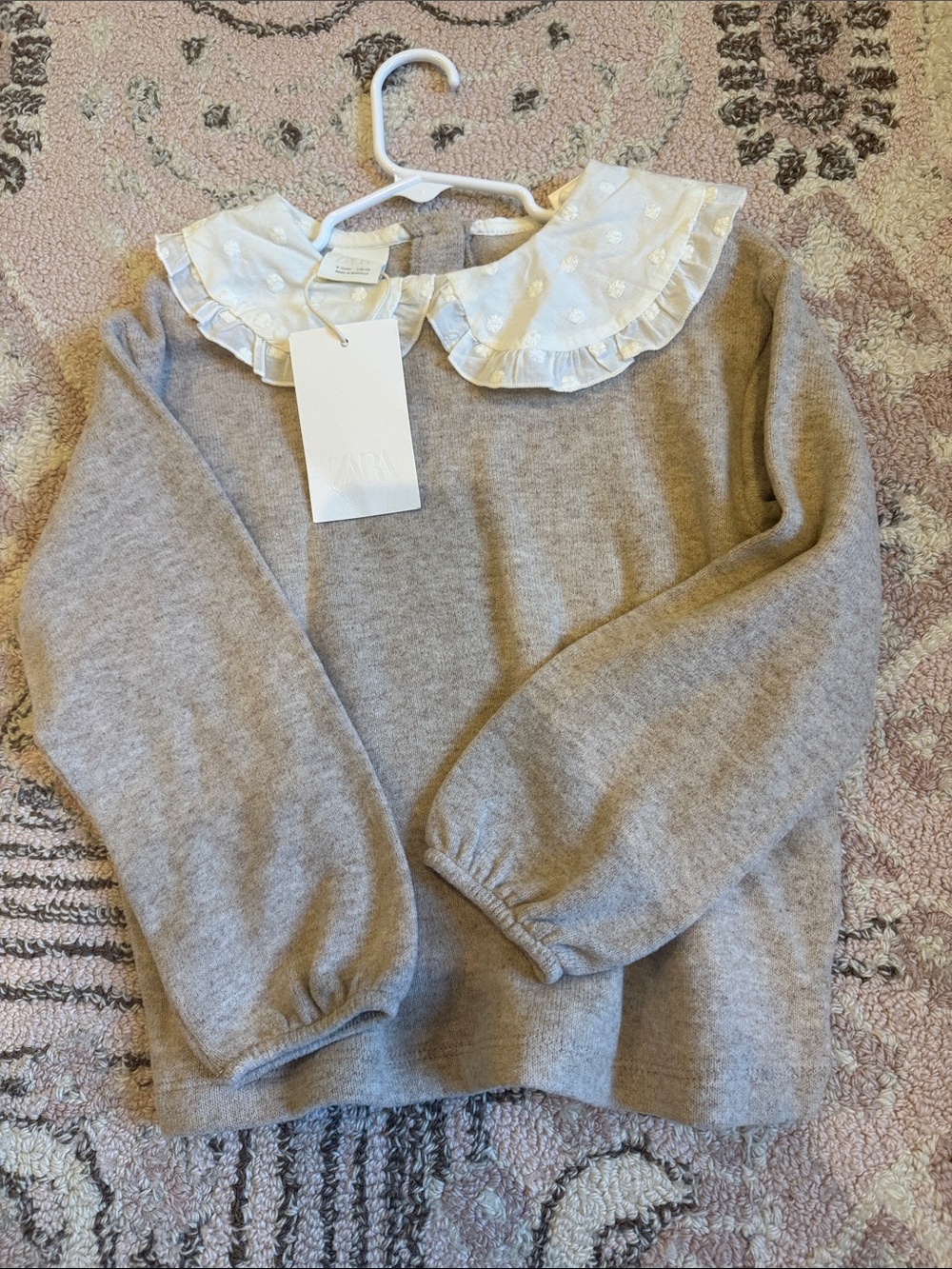 Zara Beige Sweater with White Ruffled Collar